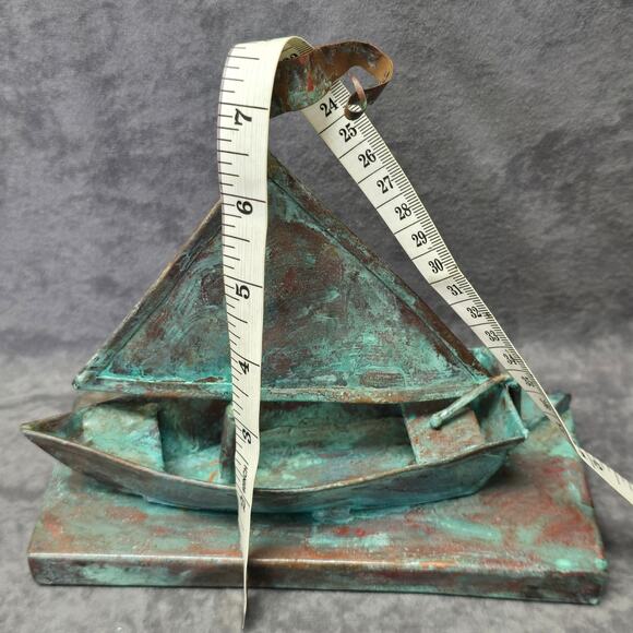 Vintage Copper Brass Tone Metal Sailboat w. Movable Sail Nautical Ship Boat Sea - Picture 9 of 11